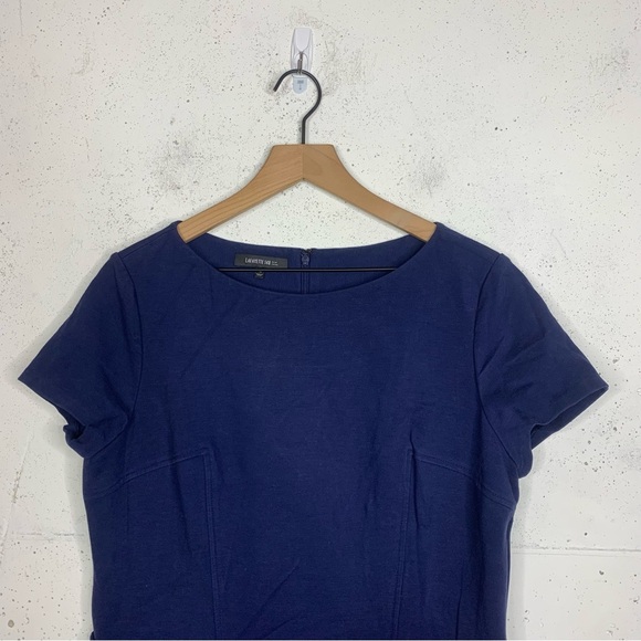 Lafayette Navy Blue Cap Sleeve Peplum Ruffle Dress Size 16 - Picture 2 of 13